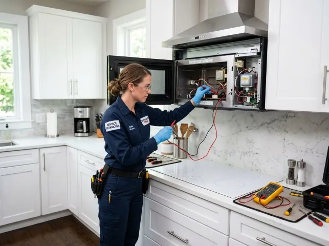 Appliance Repair Hero technician testing an over-the-range microwave in a Alta Vista, IA kitchen